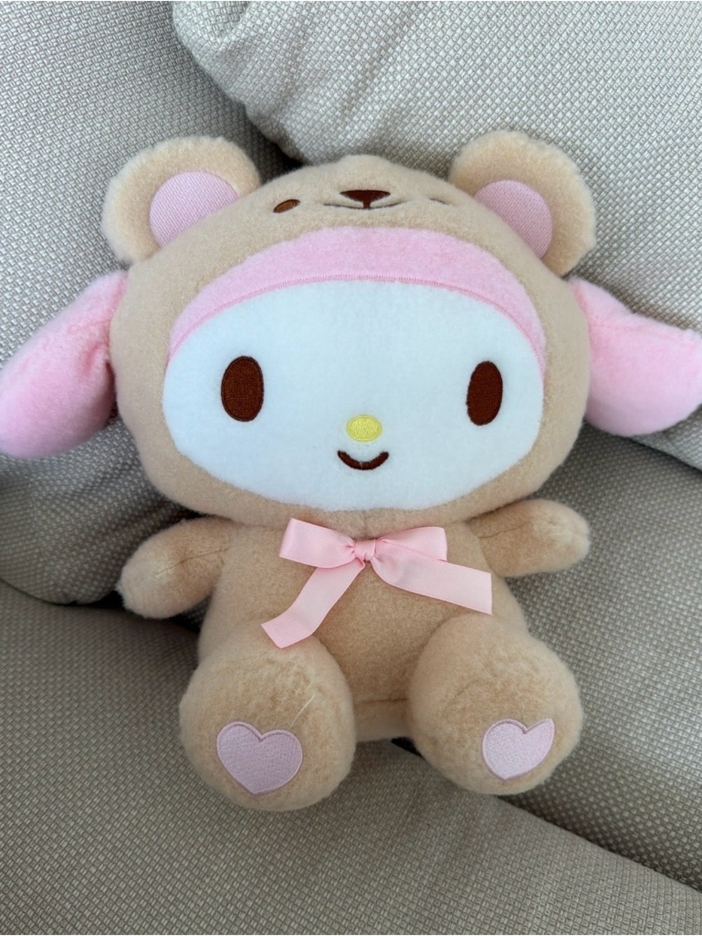 Sanrio Plush Bear Costume Pink Beige Ribbon Stuffed Animal